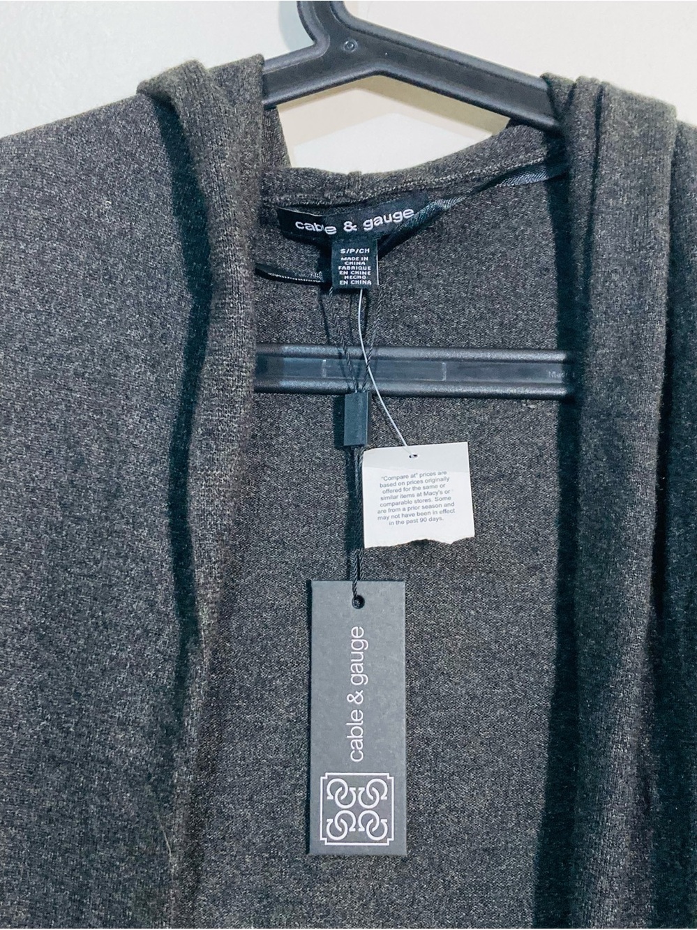 Cable & Gauge Charcoal Gray Open Front Hooded Cardigan Womens Small NWT - Picture 5 of 6